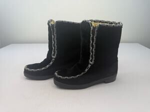 Vintage 70s Black Suede Shearling Lined Apres Ski Boots Womens Sz 6 Scandi Hygge